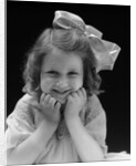 1930s Portrait Smiling Brunette Girl With Big Ribbon Bow In Her Hair Looking At Camera by Anonymous