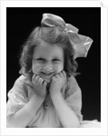 1930s Portrait Smiling Brunette Girl With Big Ribbon Bow In Her Hair Looking At Camera by Anonymous