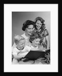 1950s Portrait Mother Two Daughters And Son Reading Book Together by Anonymous