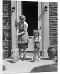 1940s Mother And Daughter Sweeping Sidewalk In Front Of Home by Anonymous