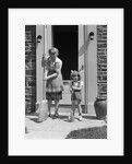 1940s Mother And Daughter Sweeping Sidewalk In Front Of Home by Anonymous
