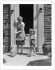 1940s Mother And Daughter Sweeping Sidewalk In Front Of Home by Anonymous