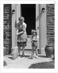 1940s Mother And Daughter Sweeping Sidewalk In Front Of Home by Anonymous