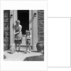 1940s Mother And Daughter Sweeping Sidewalk In Front Of Home by Anonymous