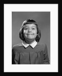 1950s Girl Page Boy Hair Bangs Smiling Funny Facial Expression Looking At Camera by Anonymous