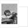 1930s Teenage Girl Sleeping Head Resting On Table Desk While Studying by Anonymous