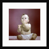 1940s 1950s Baby Diaper Sitting Looking Up Fingers In Mouth by Anonymous