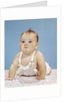1960s Baby Making Funny Face Pushed Up On Arms Crawling Forward by Anonymous