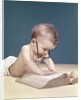 1960s Funny Baby Wearing Oversized Glasses Reading Big Book by Anonymous