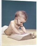 1960s Funny Baby Wearing Oversized Glasses Reading Big Book by Anonymous
