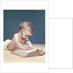 1960s Funny Baby Wearing Oversized Glasses Reading Big Book by Anonymous
