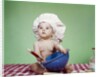 1960s Serious Baby In Chef Hat With Mixing Bowl And Spoon by Anonymous