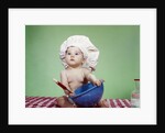 1960s Serious Baby In Chef Hat With Mixing Bowl And Spoon by Anonymous