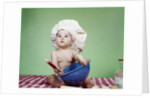 1960s Serious Baby In Chef Hat With Mixing Bowl And Spoon by Anonymous
