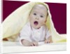 1960s Baby Mouth Wide Open Peeking Out From Under Yellow Blanket Looking At Camera by Anonymous