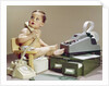1960s Business Baby Sitting In Chair Holding Telephone With Calculator Adding Machine File Drawers Looking Back Over Shoulder by Anonymous