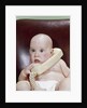 1960s Chubby Baby Sitting In Leather Office Chair Talking On Telephone by Anonymous
