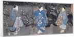 An oban triptych depicting a nocturnal scene with three Bijin by Utagawa Kuniyoshi