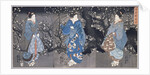 An oban triptych depicting a nocturnal scene with three Bijin by Utagawa Kuniyoshi