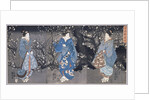 An oban triptych depicting a nocturnal scene with three Bijin by Utagawa Kuniyoshi
