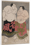 Full-length portraits of the wrestlers Onogawa Kisaburo, on the right and Tanizake Kajinosuke on the left by Katsukawa Shunko