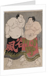 Full-length portraits of the wrestlers Onogawa Kisaburo, on the right and Tanizake Kajinosuke on the left by Katsukawa Shunko