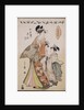 A full-length portrait of the courtesan Somenosuke accompanied by two Kamuro by Chobunsai Eishi