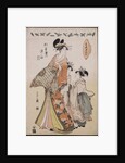 A full-length portrait of the courtesan Somenosuke accompanied by two Kamuro by Chobunsai Eishi