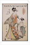 A full-length portrait of the courtesan Somenosuke accompanied by two Kamuro by Chobunsai Eishi