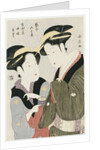 A double half-length portrait of Moto, a maidservant of the Yoshidaya, and the Geisha Mizue by Eishosai Choki