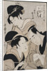 A triple portrait of Ohan of the Shinanoya, Choemon and his wife Okinu by Kitagawa Utamaro