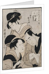 A triple portrait of Ohan of the Shinanoya, Choemon and his wife Okinu by Kitagawa Utamaro