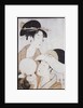 Bust portrait of two women, one holding a fan, the other with a head cover holding a tea cup by Kitagawa Utamaro