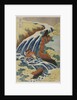 Two men washing a horse in a waterfall by Katsushika Hokusai