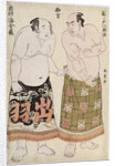 Full-length portraits of wrestlers of the Western Group, depicting Sekinoto Hachiroji on the right and Dewanoumi Kinzo on the left by Katsukawa Shunsho