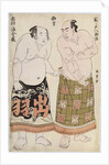 Full-length portraits of wrestlers of the Western Group, depicting Sekinoto Hachiroji on the right and Dewanoumi Kinzo on the left by Katsukawa Shunsho