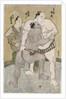 The wrestling bout between the komusubi of the Eastern Group Uzugafuchi Kan'dayu and the maegashira of the Western Group Sekinoto Hachiroji, refereed by Kimura Shonosuke by Katsukawa Shunsho