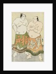 Full-length portraits of the wrestlers Fudenoumi of the Eastern Group on the right and Kashiwado of the Western group on the left by Katsukawa Shunsho