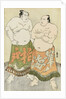 Full-length portraits of the wrestlers Fudenoumi of the Eastern Group on the right and Kashiwado of the Western group on the left by Katsukawa Shunsho