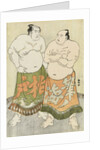 Full-length portraits of the wrestlers Fudenoumi of the Eastern Group on the right and Kashiwado of the Western group on the left by Katsukawa Shunsho