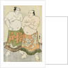Full-length portraits of the wrestlers Fudenoumi of the Eastern Group on the right and Kashiwado of the Western group on the left by Katsukawa Shunsho