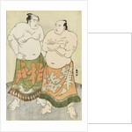 Full-length portraits of the wrestlers Fudenoumi of the Eastern Group on the right and Kashiwado of the Western group on the left by Katsukawa Shunsho