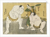 Onogawa Kisaburo and Tanikaze Kajinosuke performing the shikiri in the dohyo, the referee Kimura Shonosuke behind them by Katsukawa Shunsho