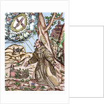 Saint Francis of Assisi (1181/82-1226) recives the Stigmata. Colored engraving by Anonymous