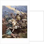 Invasion of the Iberian Peninsula by the Visigoths. Sixth century. Colored engraving. by Anonymous