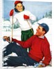 Happy Young Skiers Playing on the Slopes by Anonymous