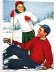 Happy Young Skiers Playing on the Slopes by Anonymous