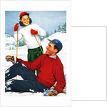 Happy Young Skiers Playing on the Slopes by Anonymous