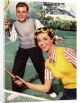 Sister and Brother Playing Tennis by Anonymous