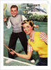 Sister and Brother Playing Tennis by Anonymous